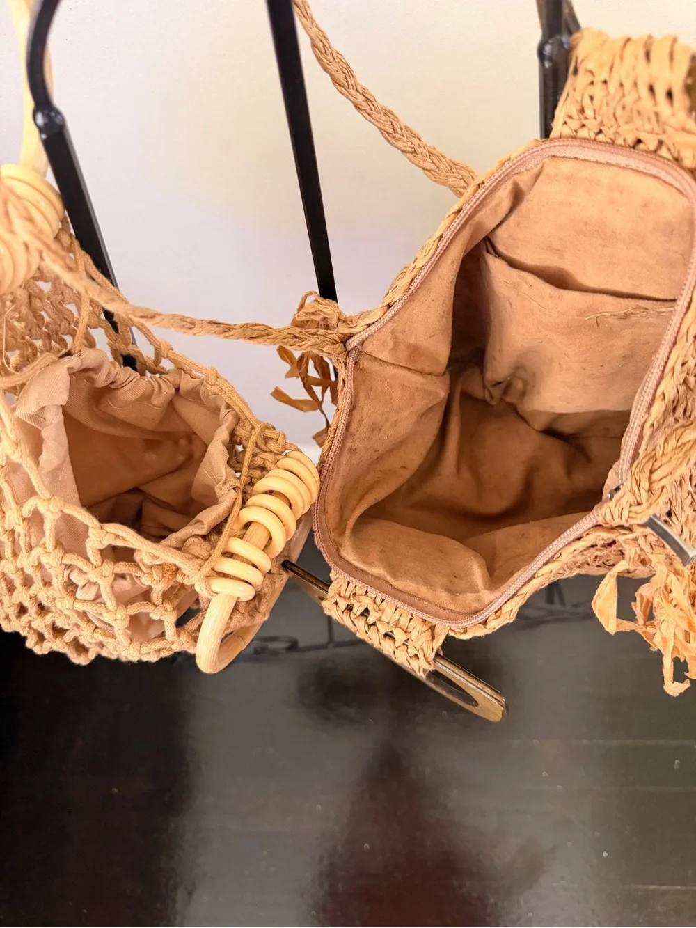 T.J.Maxx Woven Fringe Tote & Net Bag - Natural Tan